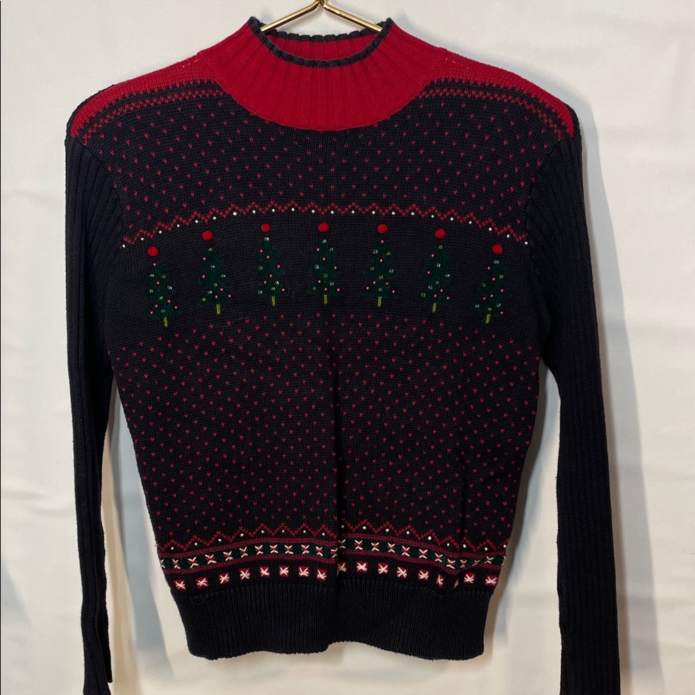Liz Claiborne Red and Black Turtleneck Sweater